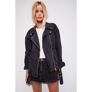 Free People Oversized Denim Moto Jacket Size M